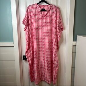 Kate Spade Pink Plaid Caftan Cover Up House Dress. Size XS/S.